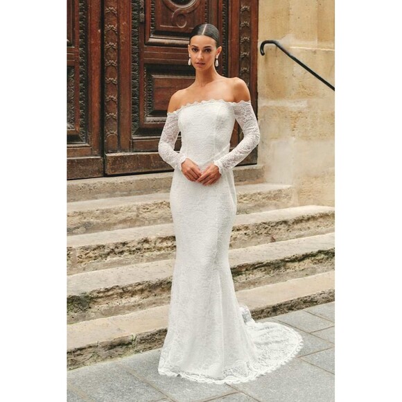 Lulus Beloved Promise White Lace Off-the-Shoulder Mermaid Maxi Dress Size Large - Picture 2 of 9